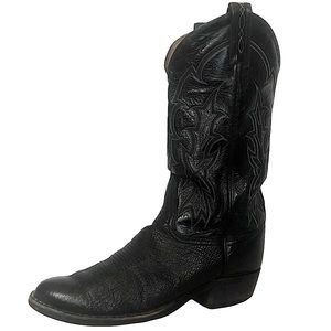VINAGE Tony Lama Black Leather Western Embroidered Cowboy Boots 8805